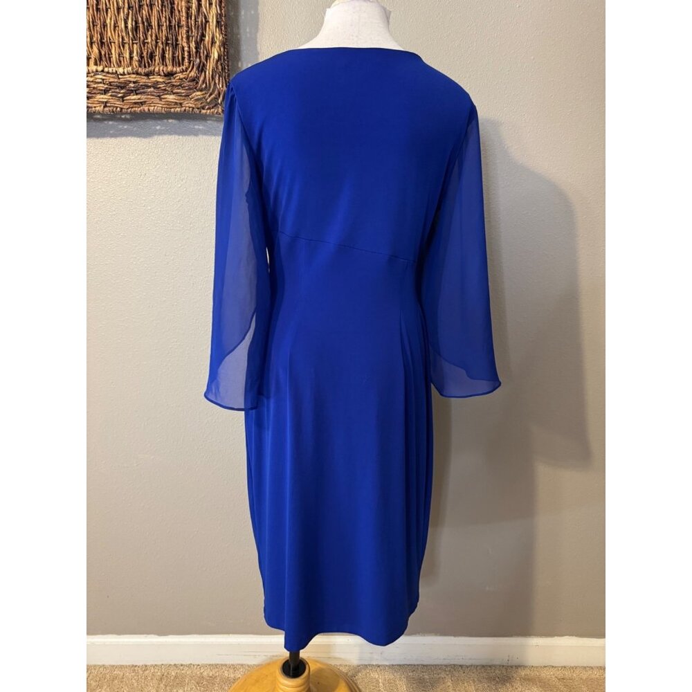 Connected Dress 12 Royal Blue Sheer 3/4 Long Sleeve Career Church Party NEW - Picture 4 of 10